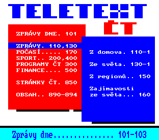 Teletext ČT, strana 100 - Hlavní nabídka