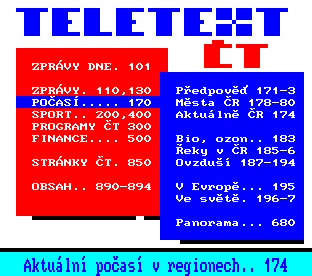 Teletext ČT, strana 100 - Hlavní nabídka