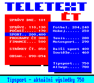 Teletext ČT, strana 100 - Hlavní nabídka