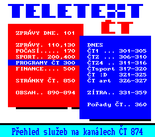 Teletext ČT, strana 100 - Hlavní nabídka