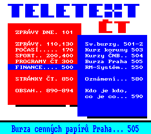 Teletext ČT, strana 100 - Hlavní nabídka