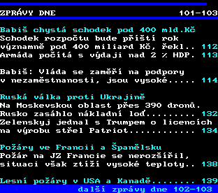 Teletext ČT, strana 101 - Zprávy dne