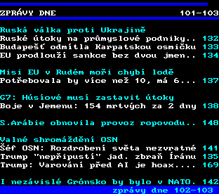 Teletext ČT, strana 101 - Zprávy dne