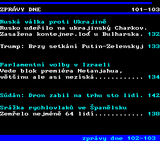 Teletext ČT, strana 101 - Zprávy dne