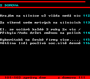 Teletext ČT, strana 110 - Zprávy z domova