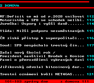 Teletext ČT, strana 110 - Zprávy z domova