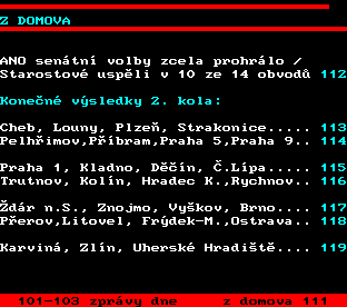 Teletext ČT, strana 110 - Zprávy z domova