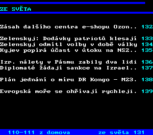 Teletext ČT, strana 130 - Zprávy ze světa