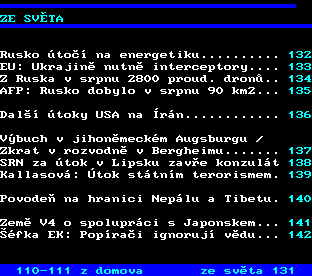 Teletext ČT, strana 130 - Zprávy ze světa