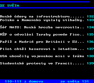 Teletext ČT, strana 130 - Zprávy ze světa