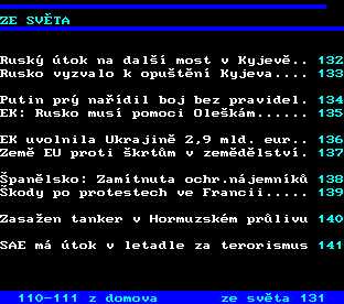 Teletext ČT, strana 130 - Zprávy ze světa