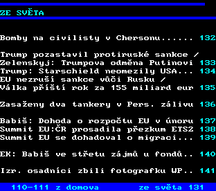 Teletext ČT, strana 130 - Zprávy ze světa