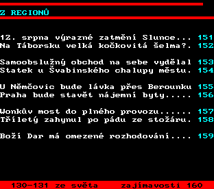 Teletext ČT, strana 150 - Zprávy z regionů