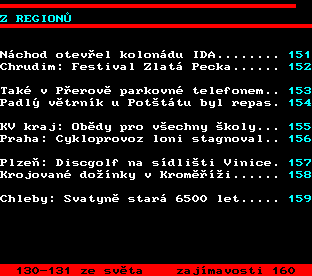 Teletext ČT, strana 150 - Zprávy z regionů