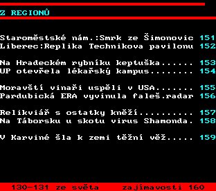 Teletext ČT, strana 150 - Zprávy z regionů