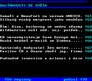 Teletext ČT, strana 160 - Zajímavosti ze světa