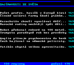 Teletext ČT, strana 160 - Zajímavosti ze světa