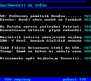Teletext ČT, strana 160 - Zajímavosti ze světa