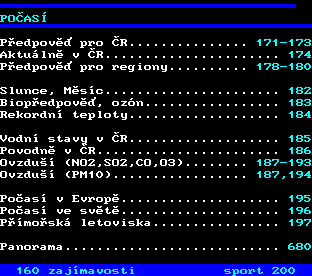 Teletext ČT, strana 170 - Počasí
