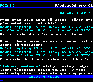 Teletext ČT, strana 171 - Předpověď počasí