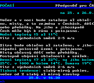 Teletext ČT, strana 171 - Předpověď počasí