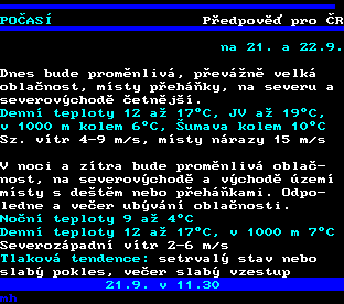 Teletext ČT, strana 171 - Předpověď počasí