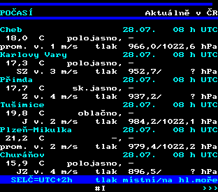 Teletext ČT, strana 174 - Aktuální počasí v ČR