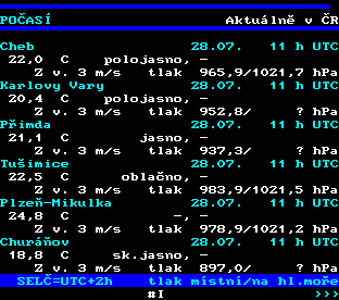 Teletext ČT, strana 174 - Aktuální počasí v ČR