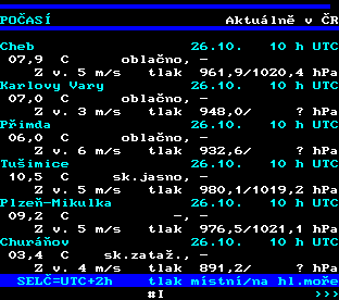 Teletext ČT, strana 174 - Aktuální počasí v ČR