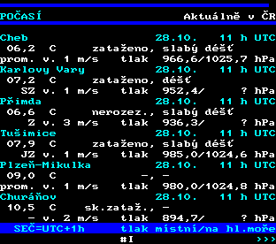 Teletext ČT, strana 174 - Aktuální počasí v ČR