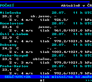 Teletext ČT, strana 174 - Aktuální počasí v ČR