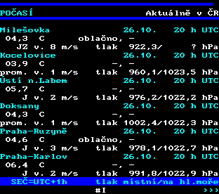 Teletext ČT, strana 174 - Aktuální počasí v ČR