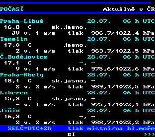 Teletext ČT, strana 174 - Aktuální počasí v ČR