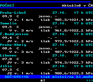 Teletext ČT, strana 174 - Aktuální počasí v ČR