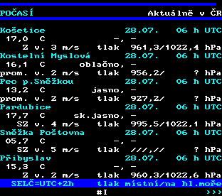 Teletext ČT, strana 174 - Aktuální počasí v ČR