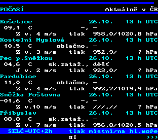 Teletext ČT, strana 174 - Aktuální počasí v ČR