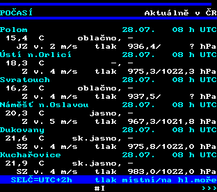 Teletext ČT, strana 174 - Aktuální počasí v ČR