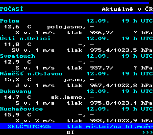 Teletext ČT, strana 174 - Aktuální počasí v ČR