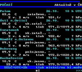 Teletext ČT, strana 174 - Aktuální počasí v ČR