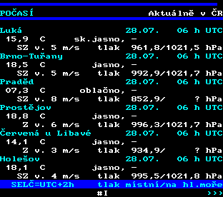 Teletext ČT, strana 174 - Aktuální počasí v ČR