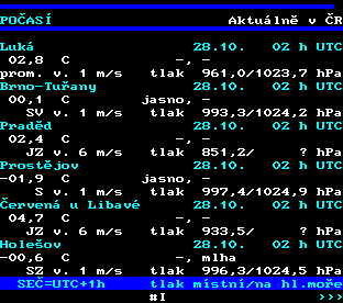 Teletext ČT, strana 174 - Aktuální počasí v ČR