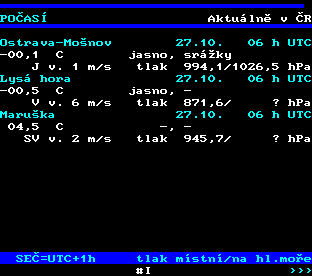 Teletext ČT, strana 174 - Aktuální počasí v ČR