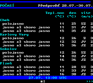 Teletext ČT, strana 178 - Počasí ve městech ČR