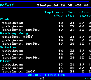 Teletext ČT, strana 178 - Počasí ve městech ČR
