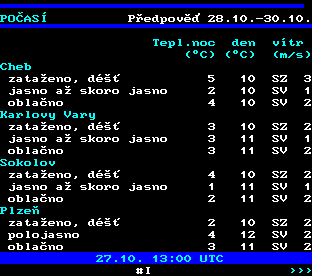 Teletext ČT, strana 178 - Počasí ve městech ČR