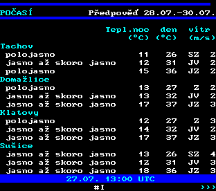 Teletext ČT, strana 178 - Počasí ve městech ČR
