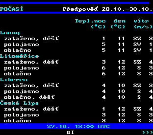 Teletext ČT, strana 178 - Počasí ve městech ČR