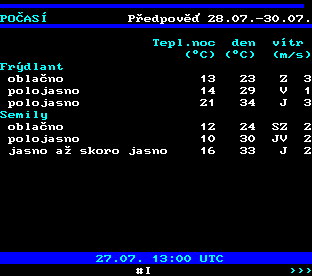 Teletext ČT, strana 178 - Počasí ve městech ČR