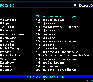 Teletext ČT, strana 195 - Počasí v Evropě