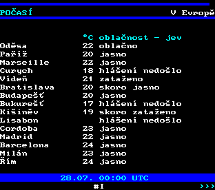 Teletext ČT, strana 195 - Počasí v Evropě